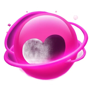 Neon pink planet with glowing rings and hearts  sticker