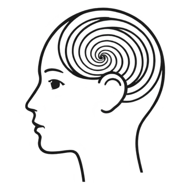 Minimalistic flat vector icon, iOS style, thin black contour on white background. Human head silhouette with spiral inside. Clean, no text, no shadows.
 sticker