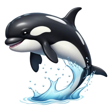 Meme-Worthy Breaching orca Portrait Emoji, Bursting powerfully out of the ocean with an impressive, high-energy leap, showcasing a sleek black-and-white body glistening with water droplets and dynamic, arched posture, Simplified yet exhilaratingly expressive features, highly detailed, glowing with a vibrant marine energy, high shine, bold and full of life, stylized with an air of untamed ocean spirit, soft glowing outline, capturing the essence of an orca mid-breach, radiating pure, unstoppable aquatic power! sticker