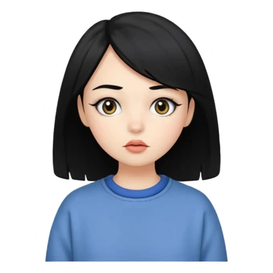 A bit white,has black hair and eyes, hush cut hair, has cute makeup, baggy clothes sticker