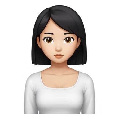 Asian girl with medium length straight hair. She’s wearing a white squared neck top.  sticker