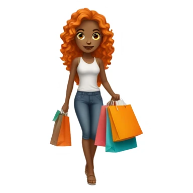 Tan girl with long wavy orange hair holding shopping bags sticker