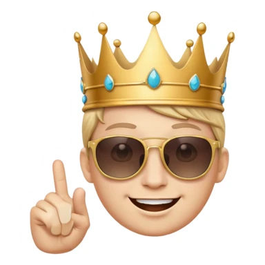 Smiling face with sunglasses + crown on head + middle finger gesture sticker
