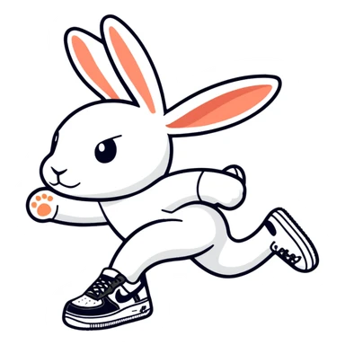 Conejo corriendo con uno tenis nike air forcé 1 sticker