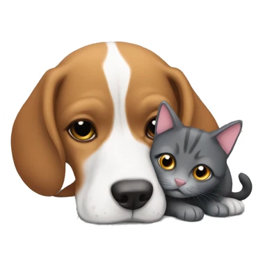 Beagle snuggling with fluffy dark grey cat sticker