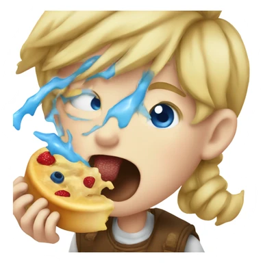 boy licking food with blue eyes pointing finger as a no sticker
