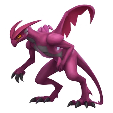 Mauve-maroon-red-violet-colored anthro-genesect-raptor-scalie-sona-Fakémon-hybrid with a mane on head and back full body sticker