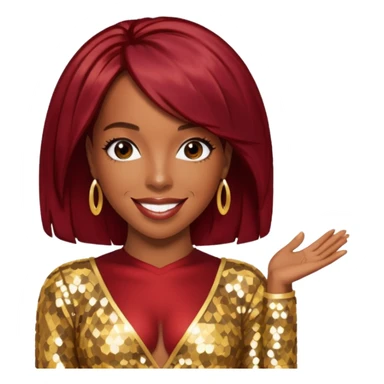 Kelly Rowland from Destiny's Child with dark red hair, gold sequin outfit sticker