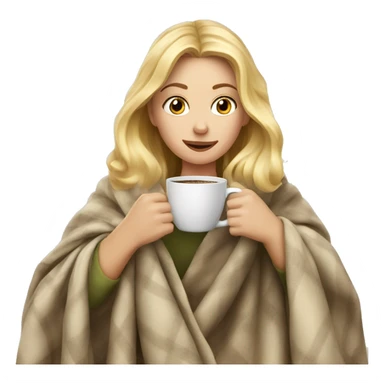 Blonde girl in blanket drinking coffee  sticker