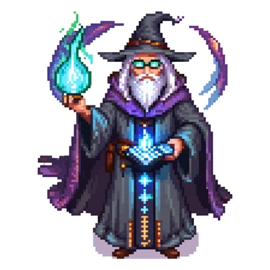 powerful wizard coding on a glowing magical keyboard, no laptop, mystical aura surrounding him, confident expression, looks like the ultimate boss of coding, wearing impressive dark robe sticker