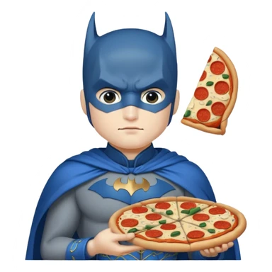 batman, wearing blue ancient chinese custome, with pizza sticker