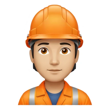 Man of Chinese appearance wearing an orange safety helmet sticker
