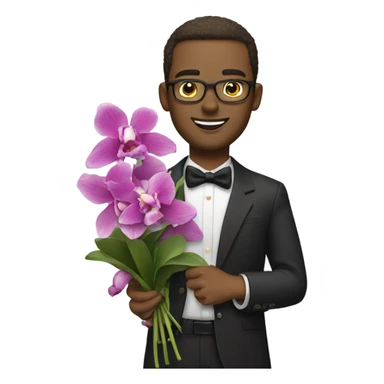 Guy in suite holding a bouquet of orchids  sticker