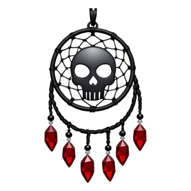 Blood-red, bloody, obsidian-black, edgy, dream catcher, red gemstones, black wires, black threads, tiny white skull, sticker