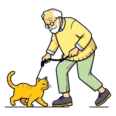 old blind man stepping on golden cat sticker