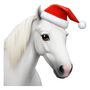 White female Horse with an christmas  hat sticker