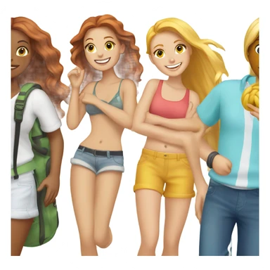 6 girls, 1 brunette, 3 long hair blondes, 1 redhead and 1 short hair blonde all vacation sticker