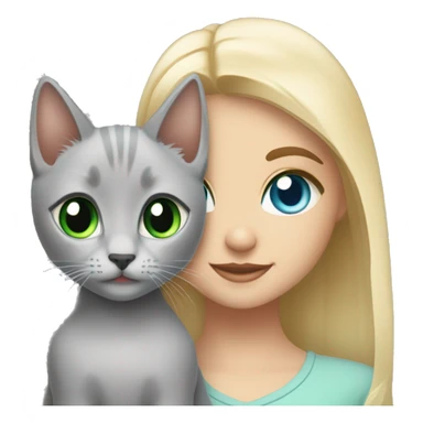 blue eyes grey kitten and green eyes blonde girl are friends sticker