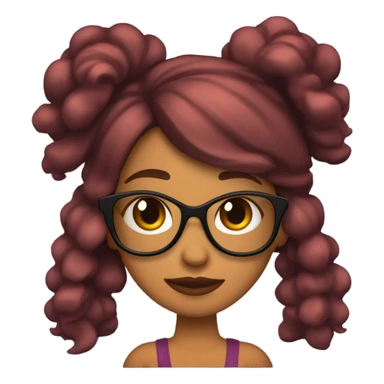 Chica de pelo corto, ondulado, color cereza, ella es morena y usa lentes negros sticker