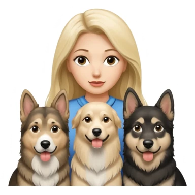 a lady, blonde long hair with 2 german shepards and one black and white alaskan malanute sticker