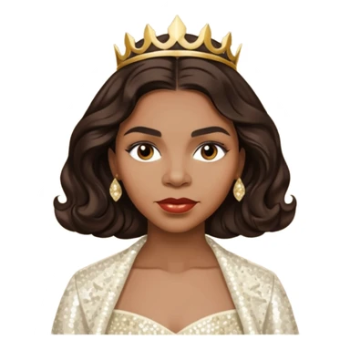 Marian Anderson with dark brown wavy hair, ivory sequin outfit sticker