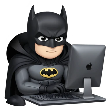 Batman in black costume programming on computer sticker