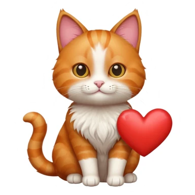 Ginger cat holding a white heart sticker