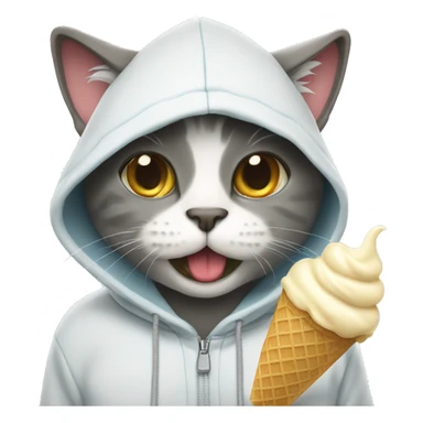 Cat wearing hoodie and eating ice cream sticker