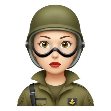 woman soldier with hair style wearing mouth mask sticker
