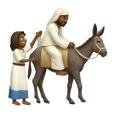 People greeting Jesus on a donkey with palm trees sticker