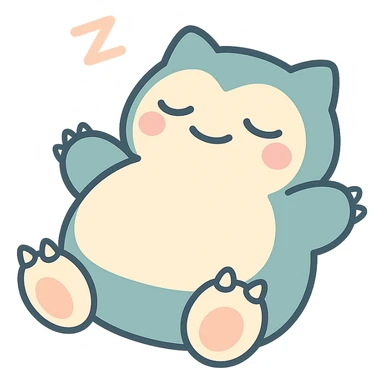 chibi style Snorlax sleeping on its back with three toe claws on each foot sticker