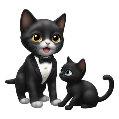 Black kitten playing with tuxedo kitten sticker