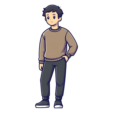 full body lean male figure wearing a sweater and pants, average build, not muscular, standing pose sticker