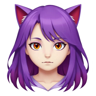 anime, adult neko, purple hair, left purple eye, left red eye, long hair, full screen face sticker
