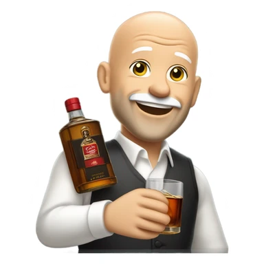 realistic meme of bald man with short withe bart with Glenfarclas sticker