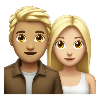 two lovers look each other in the eye with love, one is blondie and other one is brunette with a white skin sticker