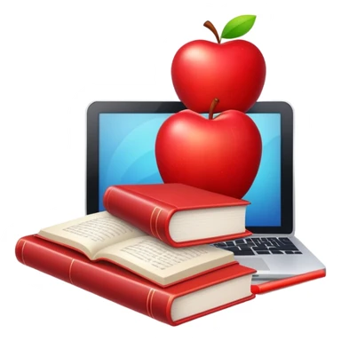 i need a logo like small image combining an apple, a computer, a book cartoon like style sticker