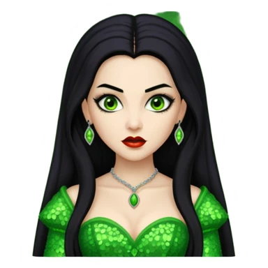 Verona, Bride of Dracula from Van Helsing with long black hair, lime green sequin outfit sticker