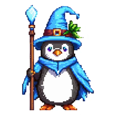 penguin wizard with hat and staff sticker