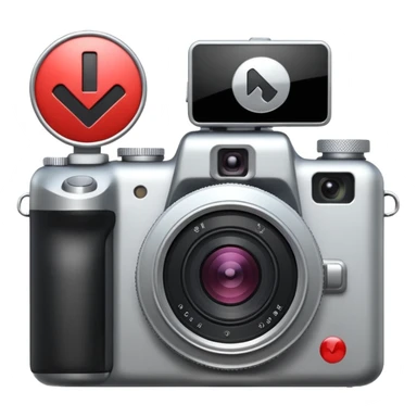 camera with a play symbol and a plus sign sticker