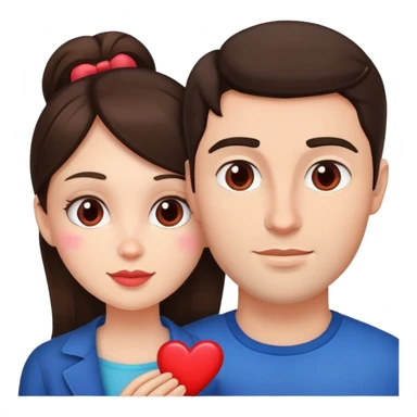 Brunette woman and brunette man with hearts sticker