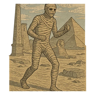 ukiyo-e style Egyptian mummy in ancient Egypt sticker