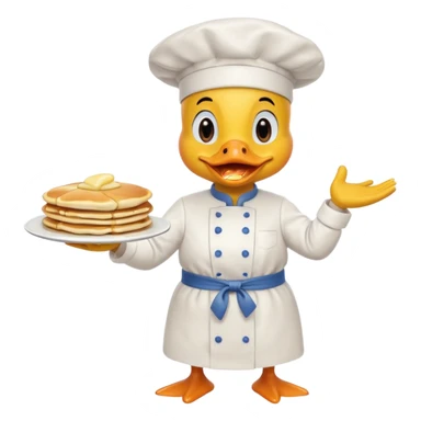 A chef duck wearing a tiny apron, flipping pancakes confidently. sticker