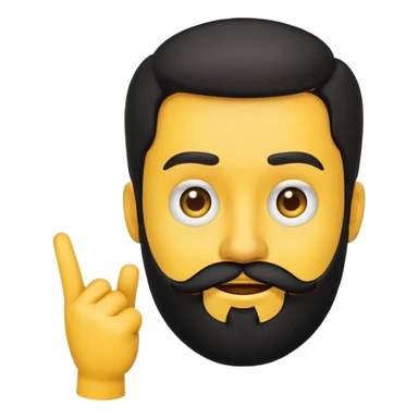 yellow emoji with a black beard, side-facing mouth, hand making a 'no' gesture, one eyebrow raised sticker
