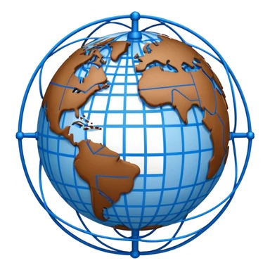 network globe with blue lines and brown boxes at intersections sticker