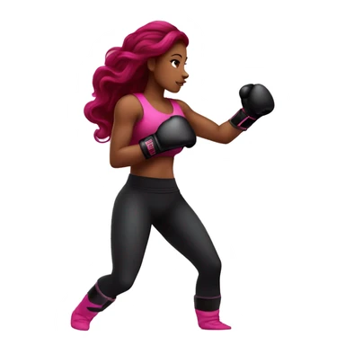 Beautiful tattooed  burgundy long haired woman boxing with pink gloves sticker