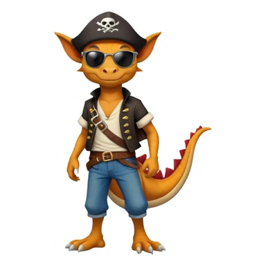 friendly anthropomorphised dragon in a band t-shirt and jeans wearing a pirate eye-patch walking upright sticker