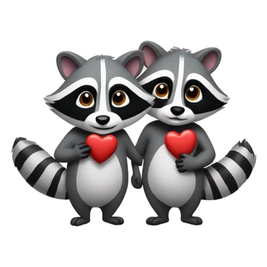 Two raccoons holding a heart sticker