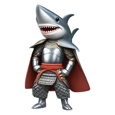 A fully chromed figurine of a shark in a samurai outfit. sticker