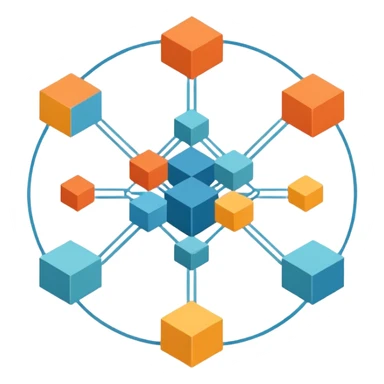 network in a circle form with boxes at intersection points sticker